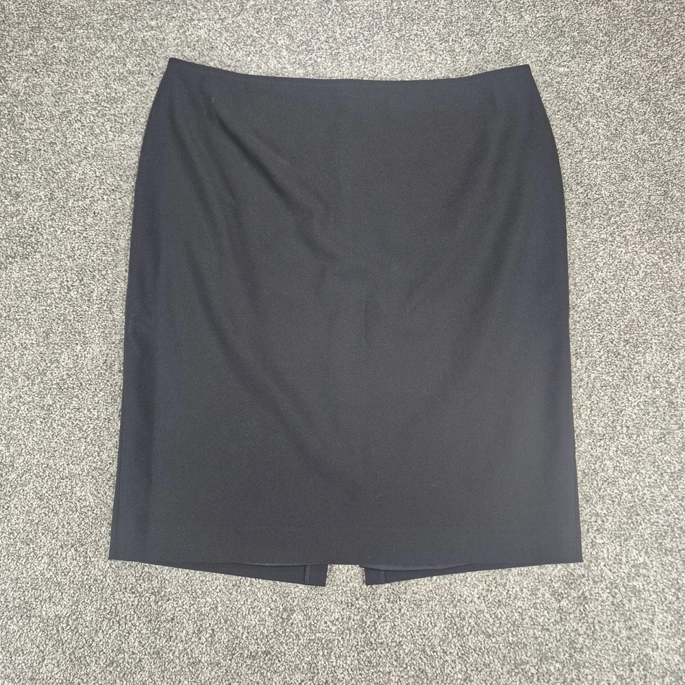 St. John Caviar Tailored Pencil Skirt Women's 16 Black Silk Lined Made in‎ USA